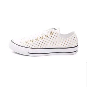 Converse Shoes - 🆕️NWT RARE White & Gold Polka Dots Converse Sz 12 Converse Shoes - 🆕️NWT RARE White & Gold Polka Dots Converse Sz 12